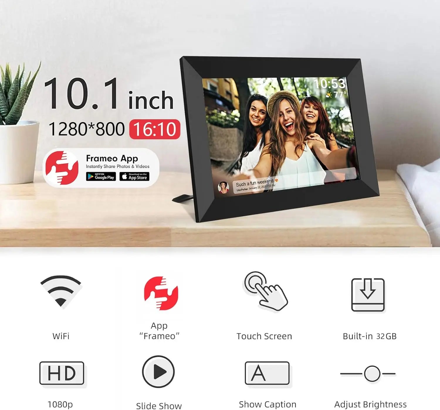 Digital Photo Frame, 10.1 Inch Smart Wi-Fi, 32GB, 1280x800 IPS, LCD- HD Touch Screen...54.92% OFF!