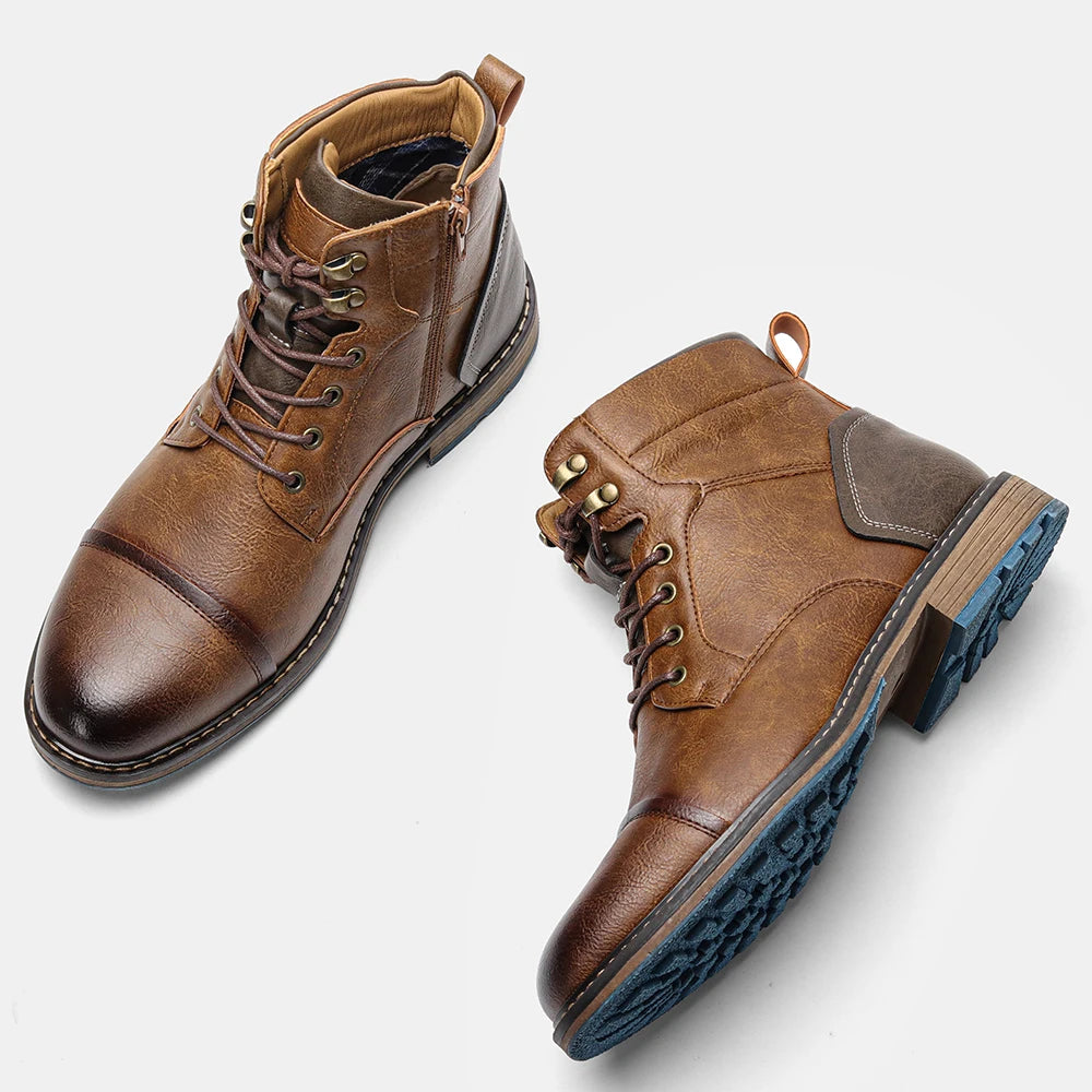 Men's Leather Retro Boots, Ankle High