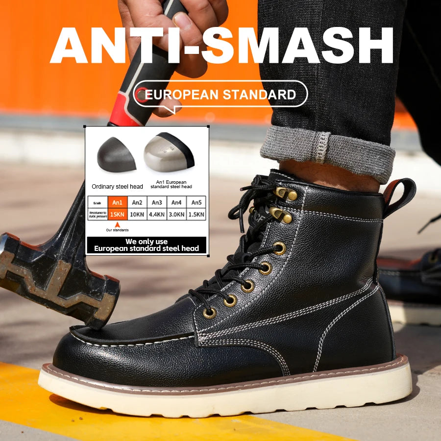 Men's Two Layer Cowhide- Anti-Smash, Anti-Puncture, High Top Safety Boots, OUR BEST SELLING BOOT. CHECK OUT THE PRICE!