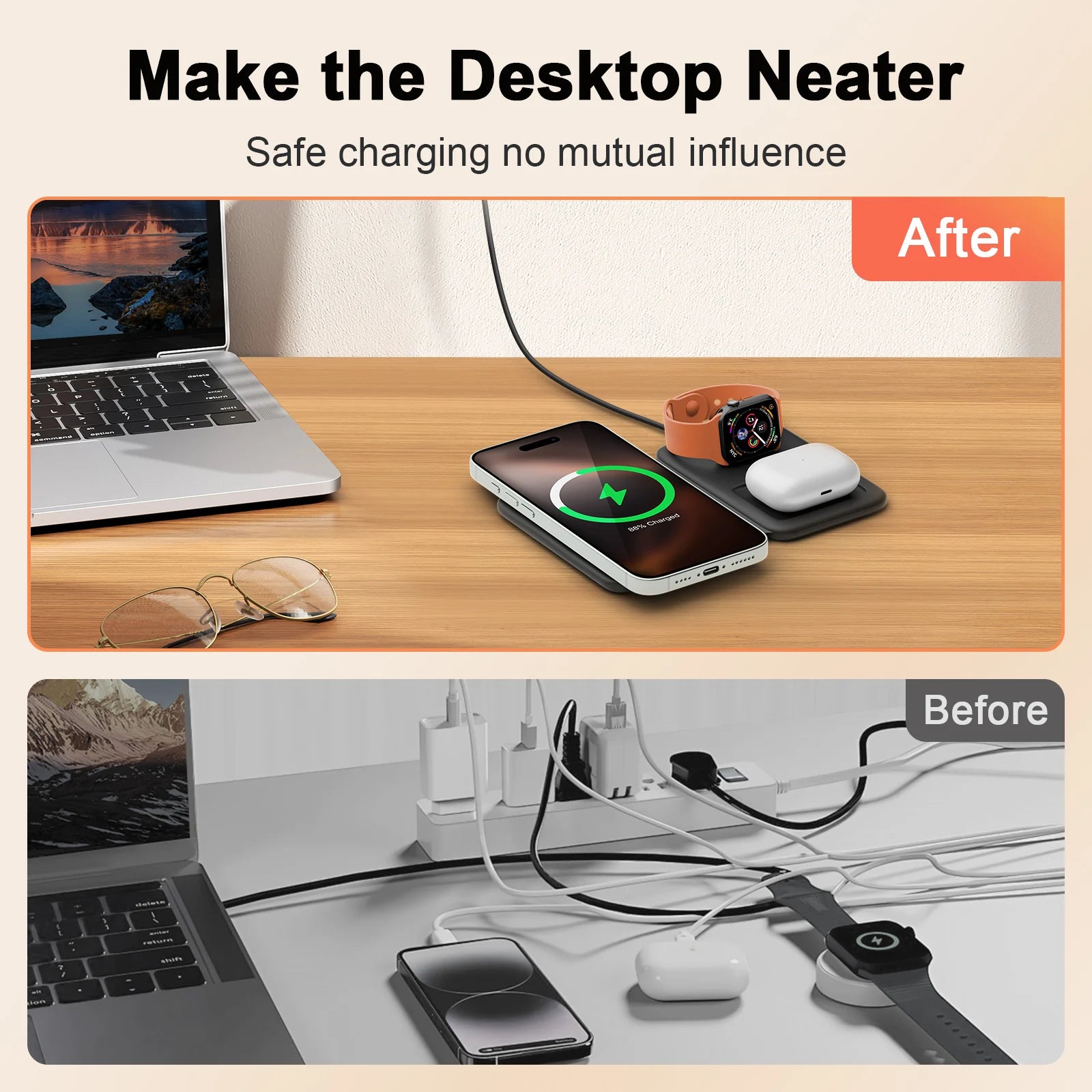 3 In 1 Wireless Charger Station, Magnetic-Foldable, 15W For Apple Devices iPhone 16 15 14 13 12 Pro/Pro Max/Plus/Watch & Air Pod...TRENDING THIS WEEK!