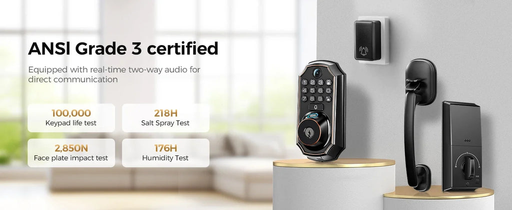 Smart Wi-Fi Keyless Door Lock With Camera, Bluetooth Technology, Users Can Unlock Front Door Lock Via APP Access, Fingerprint, Keypad Code or, Traditional Keys, Camera & Doorbell, 130 Wide Angle Lens, Two Way Microphone & Speaker....63.67 % OFF!