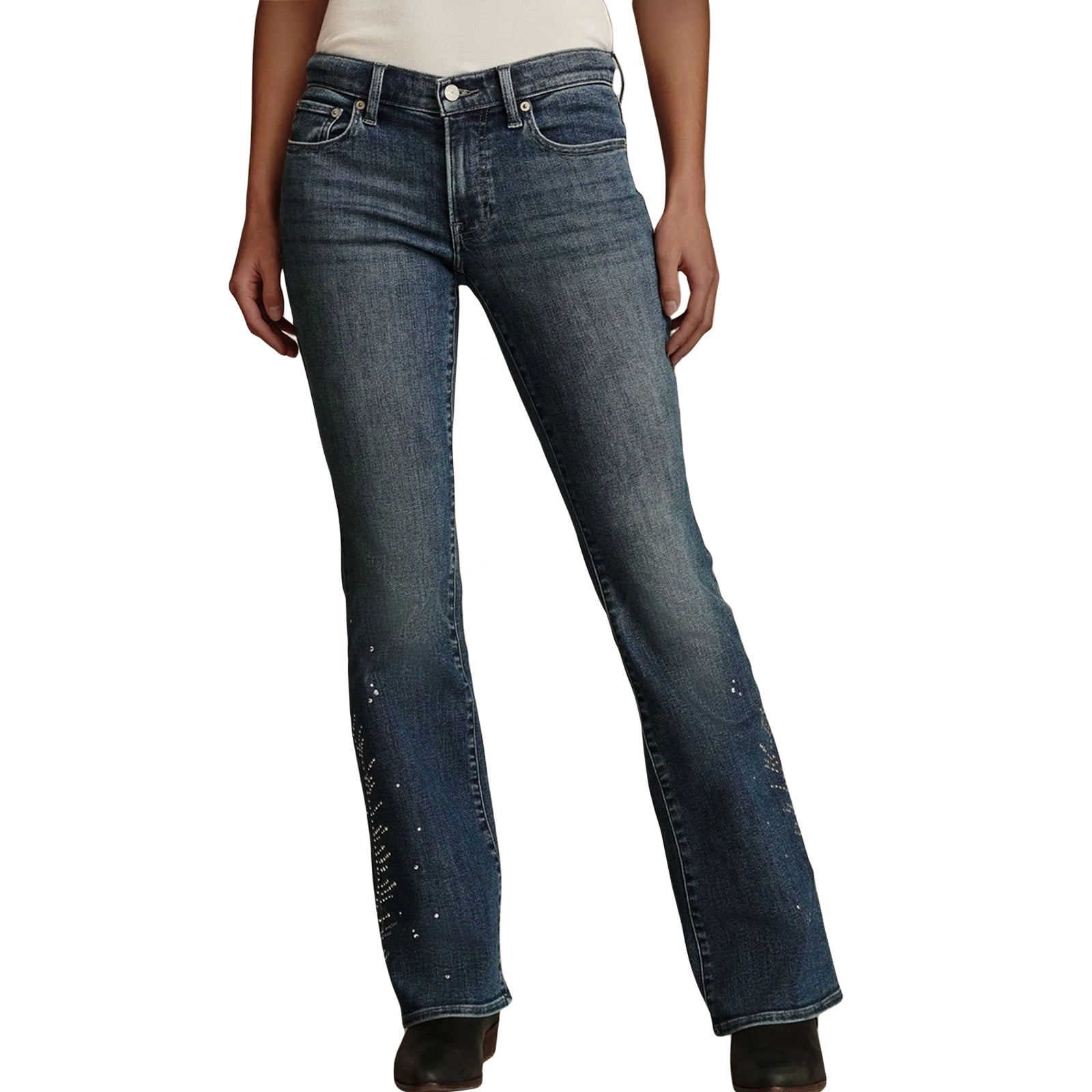 Women's High-Waisted Rhinestone Flared Jeans With Embellished Pockets & Frayed Hemline.....15% OFF!