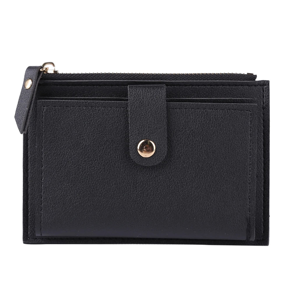 Women's Fashion Leather Credit Card Holder, Multi-Slot, Zipper, Wallet, Solid Color's Card Case With Mini Coin Purse