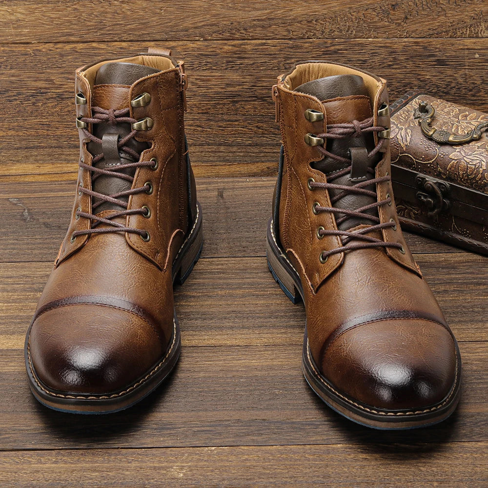 Men's, Above The Ankle Retro Boots With Side Zipper & Lace Up.....15% OFF! THIS EXACT SHOE/BOOT IS STILL TRENDING THIS WEEK!