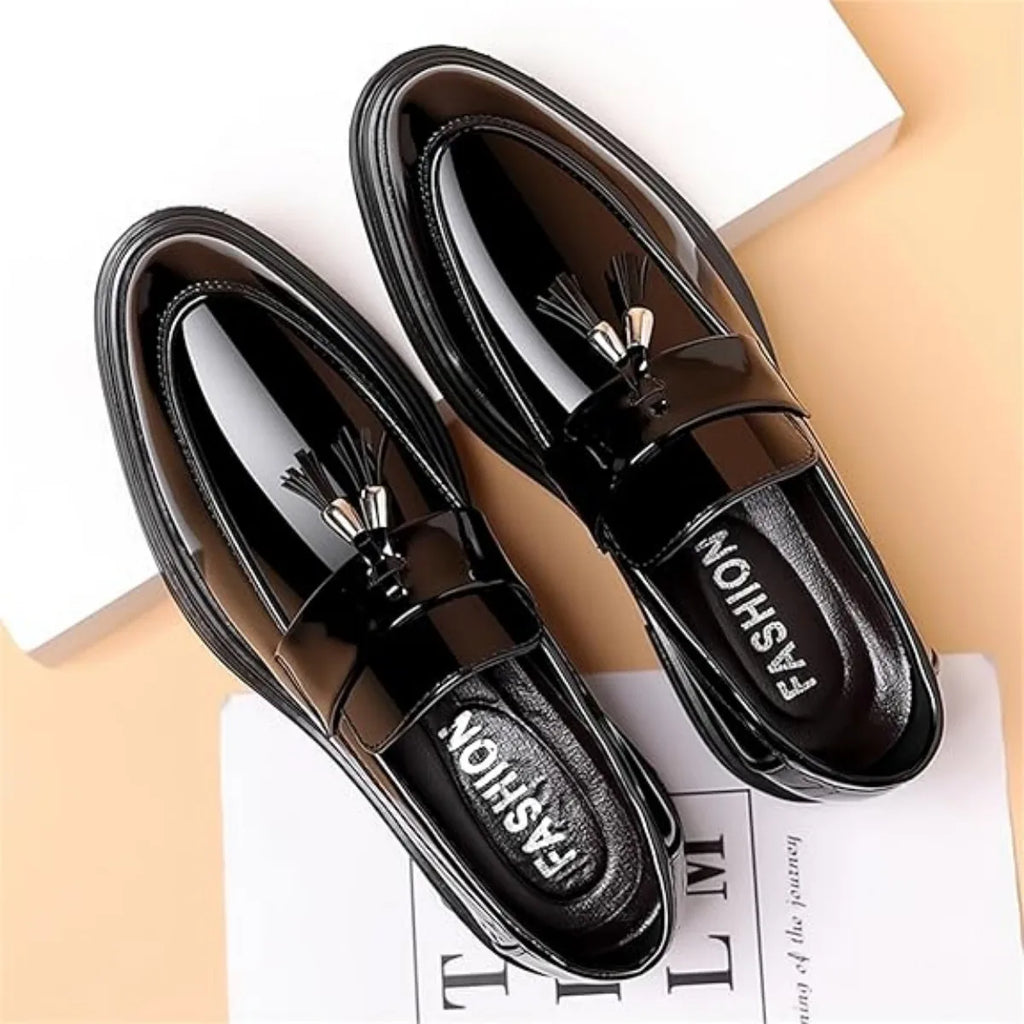 Men's Tassels High Gloss Patent Penny Loafers, Business Casual Oxford Slip On Dress Shoes....48.44% OFF!