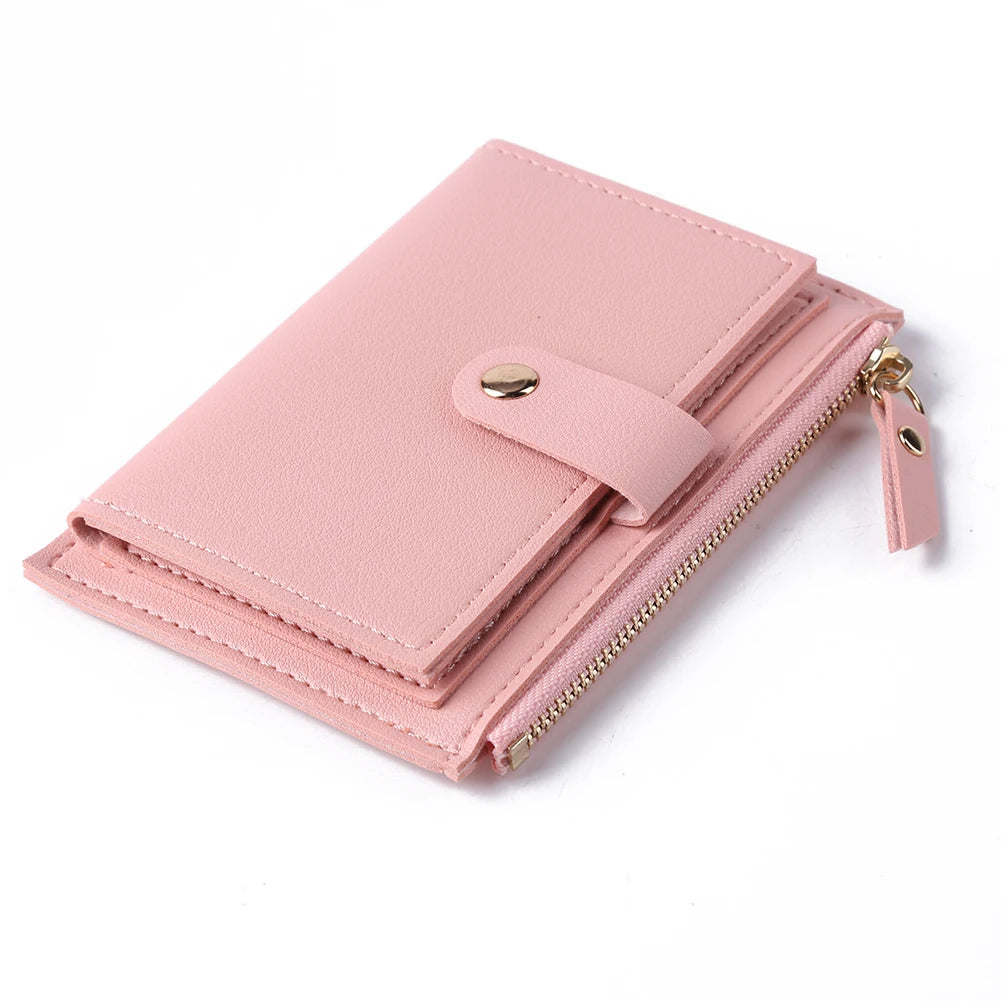 Women's Fashion Leather Credit Card Holder, Multi-Slot, Zipper, Wallet, Solid Color's Card Case With Mini Coin Purse