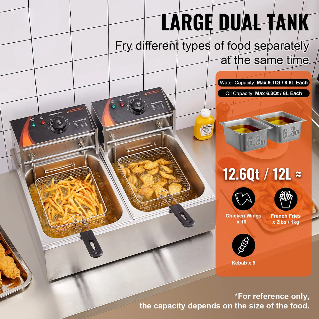 Electric Deep Fryer w/Dual Removable Tanks, 12L, Countertop  Fryer for Chicken, French Fries, Chips, Independent Thermostat Control...58.25% OFF!
