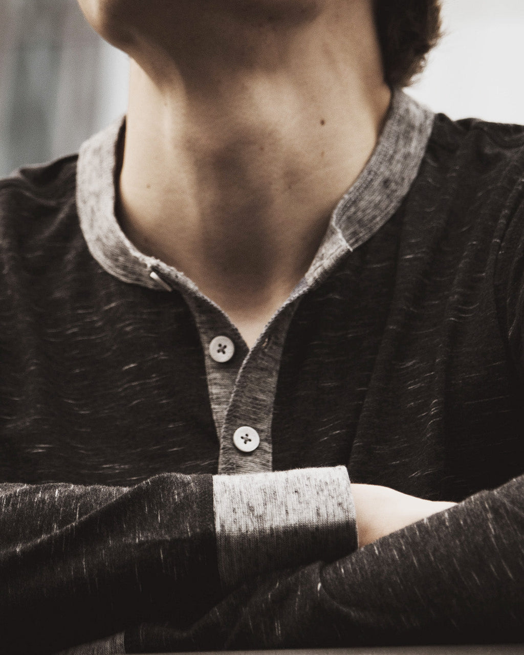 Men's Long Sleeve, Contrast Button, Placket Neck, Cuffs, Casual Henley Shirts