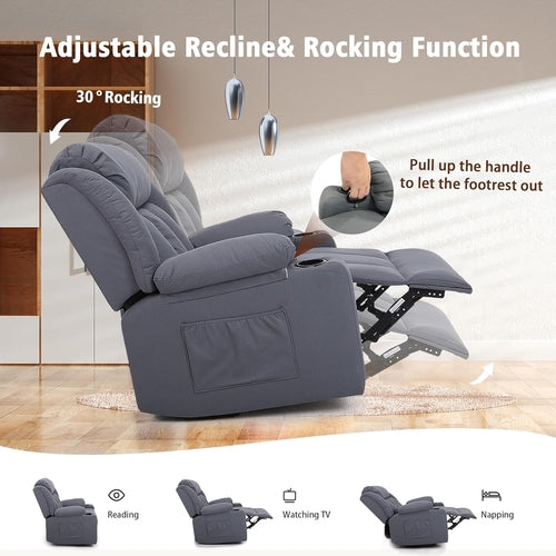 Ultimate Comfort Massage Swivel Reclining & Rocking Chair, Vibration Massage & Heating: Equipped With 8 Massage Points