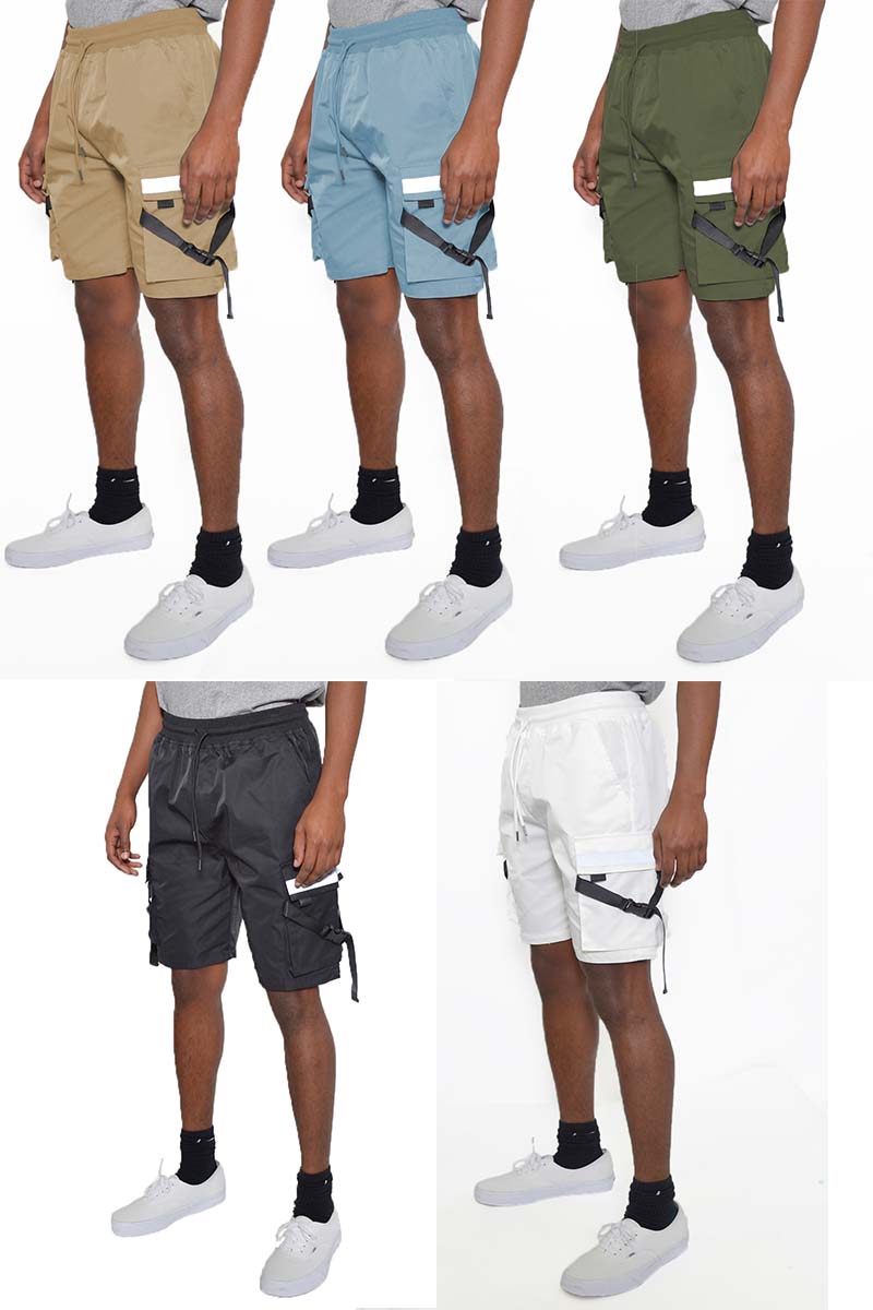 Men's Tactical Cargo Shorts, Side Cargo Pocket With Reflective Tape, Tactical Straps & Buckle.