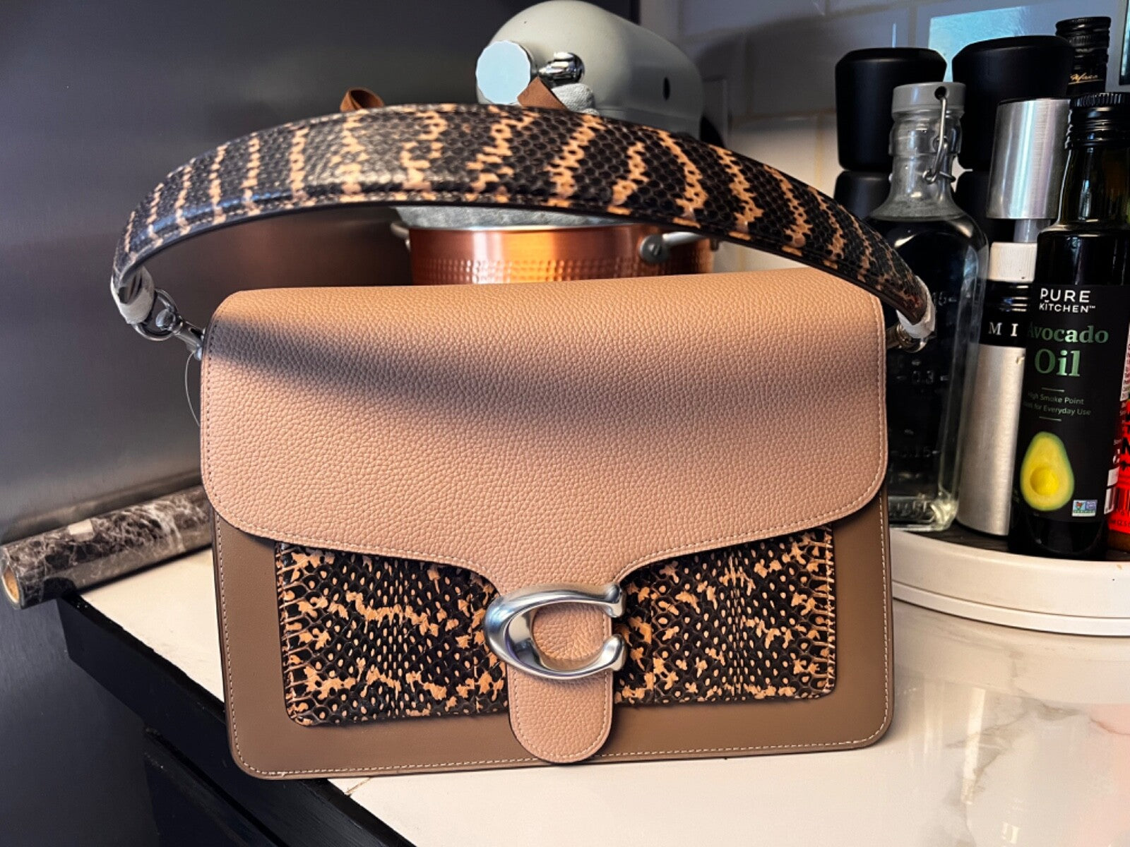 Coach "Tabby" Snakeskin Shoulder Bag. Featuring  A Zip & Push Lock Closure, As Well As An Adjustable Top Handle & Cross-Body Strap For Versatile Carrying Options....15% OFF! TRENDING NOW!