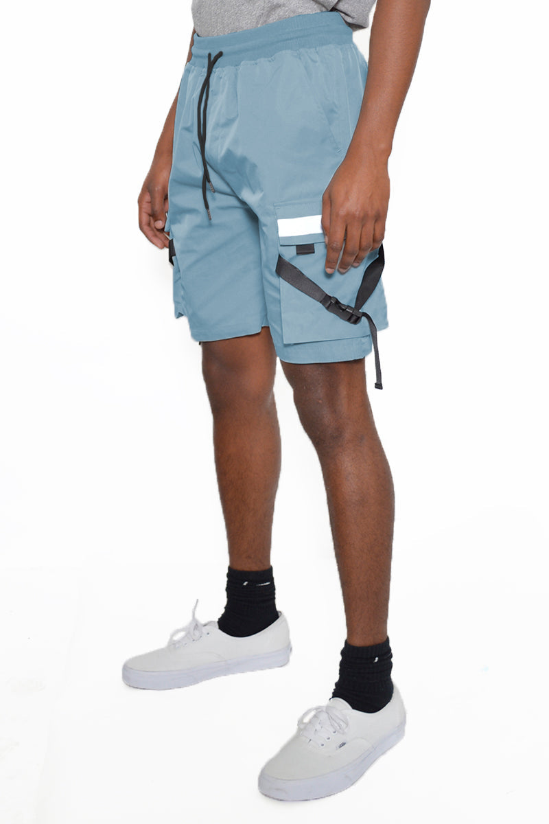 Men's Tactical Cargo Shorts, Side Cargo Pocket With Reflective Tape, Tactical Straps & Buckle.