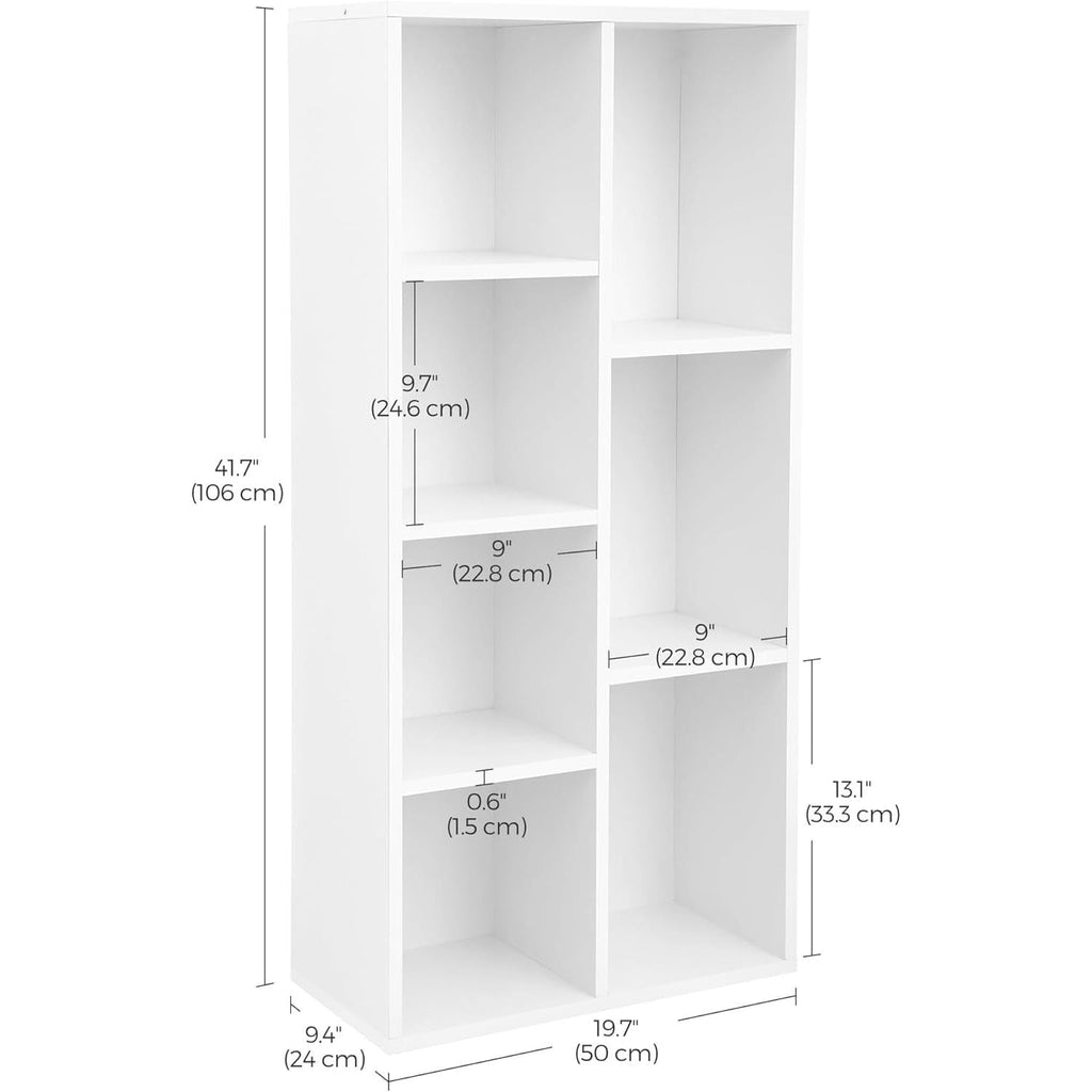 Bookcase, White ,7 Large Compartments, For Living Room And Home Office-2