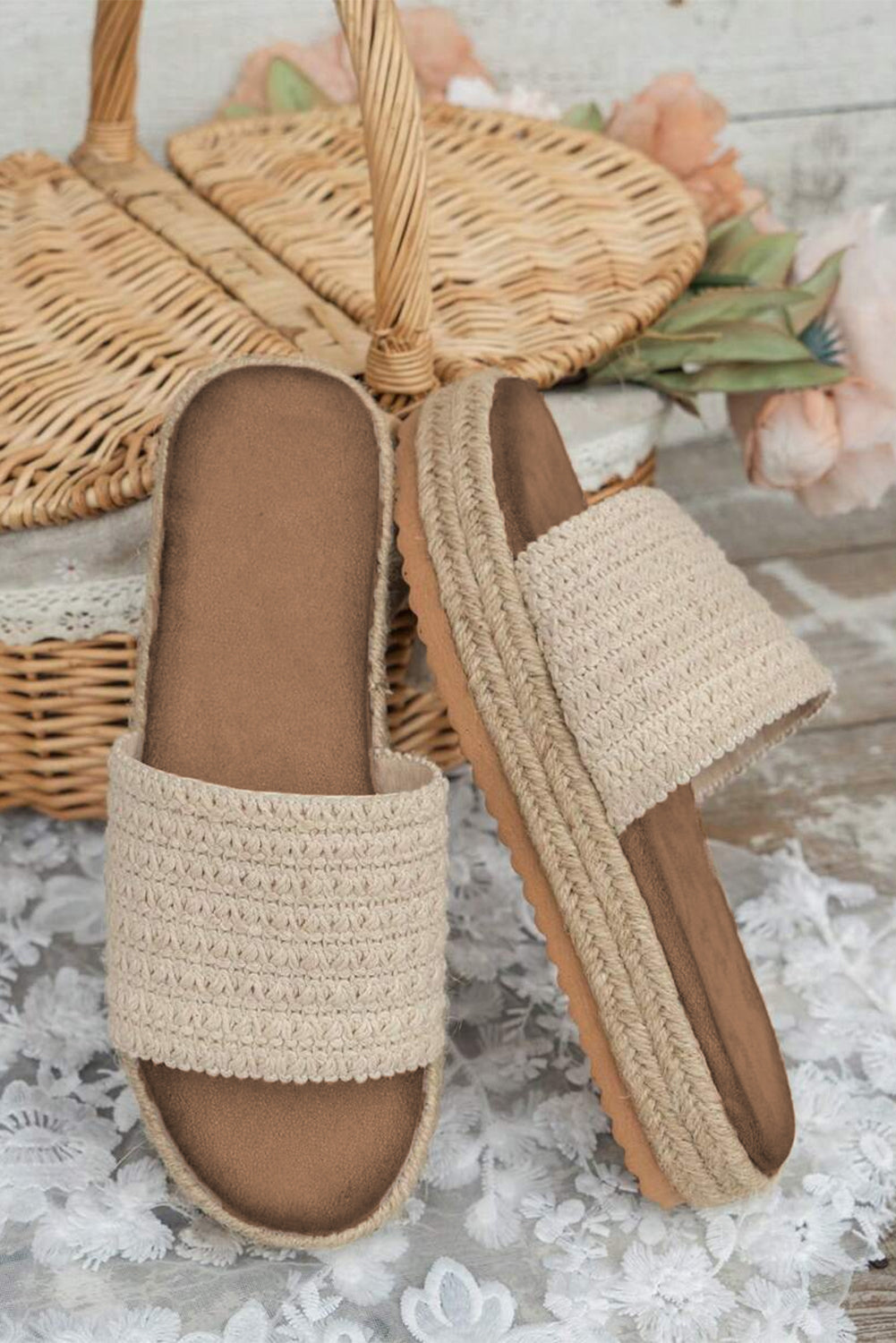 Women's Boho Woven Non-slip Wedge Slippers With Woven Design