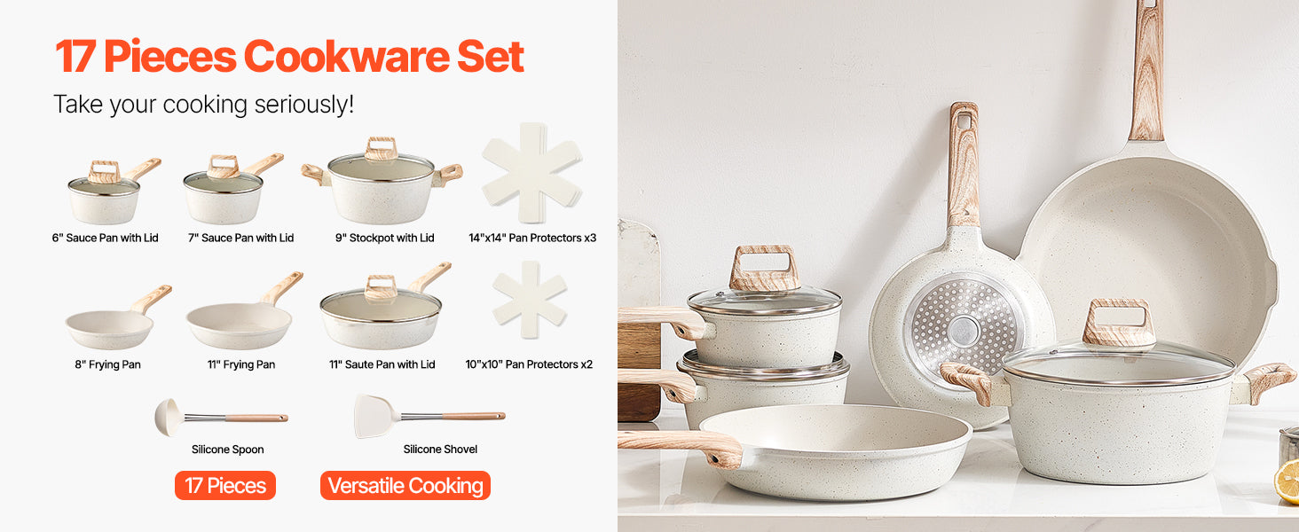 Pot's/Pan's, 17 Piece Set- Granite Nonstick Cookware....30% OFF! TRENDING NOW!