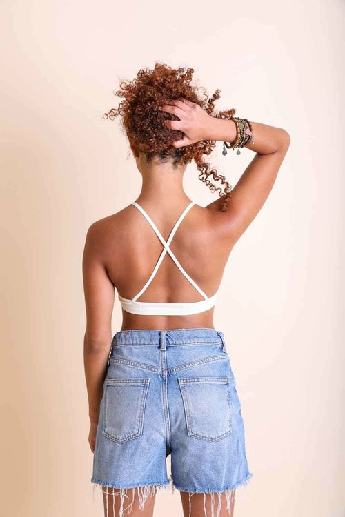 Women's Crochet Lace High Neck Bralette – Halter Style With Cross-Back.