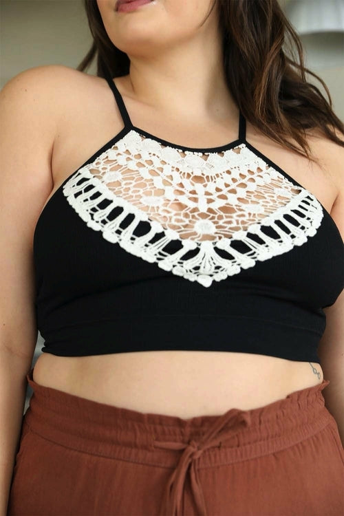 Women's Crochet Lace High Neck Bralette – Halter Style With Cross-Back.