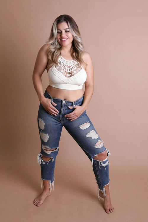Women's Crochet Lace High Neck Bralette – Halter Style With Cross-Back.