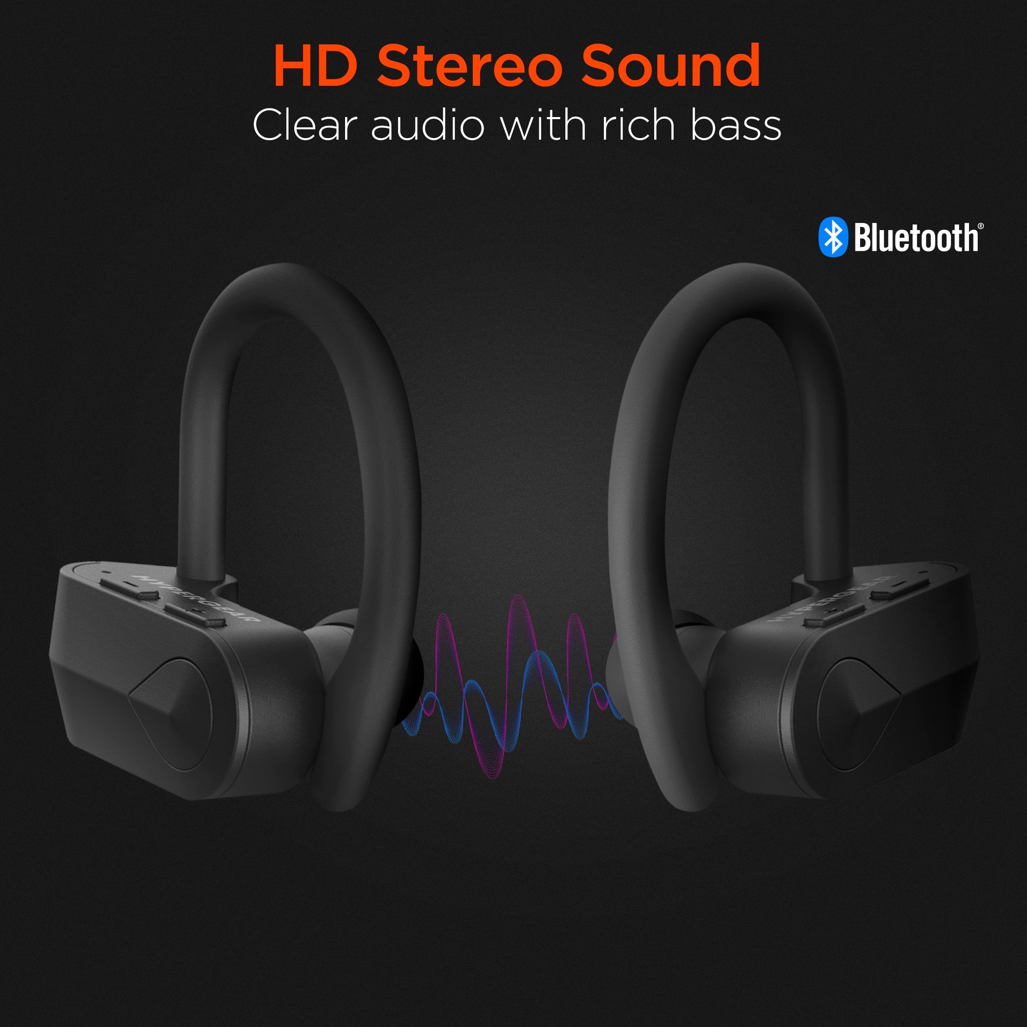 Bluetooth Wireless Earbuds With 4 Hours Ff Playtime Per Charge, HD Stereo Sound, Wireless Secure-Fit Ear Hooks, Music + Calls