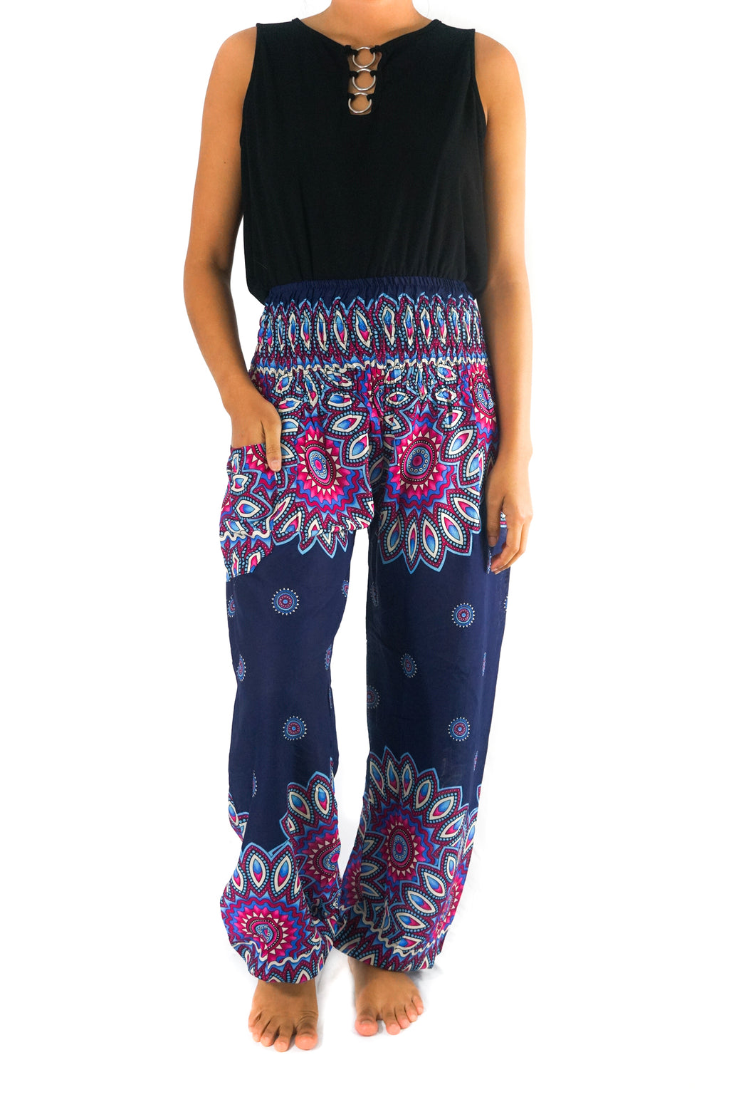 Women's Blue Floral Harem Pants, Loose And Supremely Comfortable...EXTREEMELY POPULAR & STILL TRENDING ON GOOGLE!