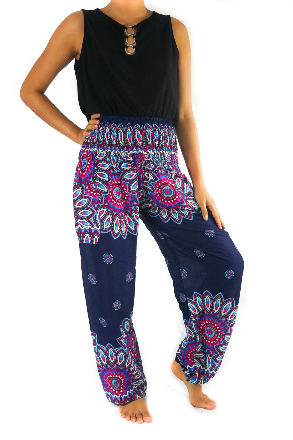 Women's Blue Floral Harem Pants, Loose And Supremely Comfortable...EXTREEMELY POPULAR & STILL TRENDING ON GOOGLE!