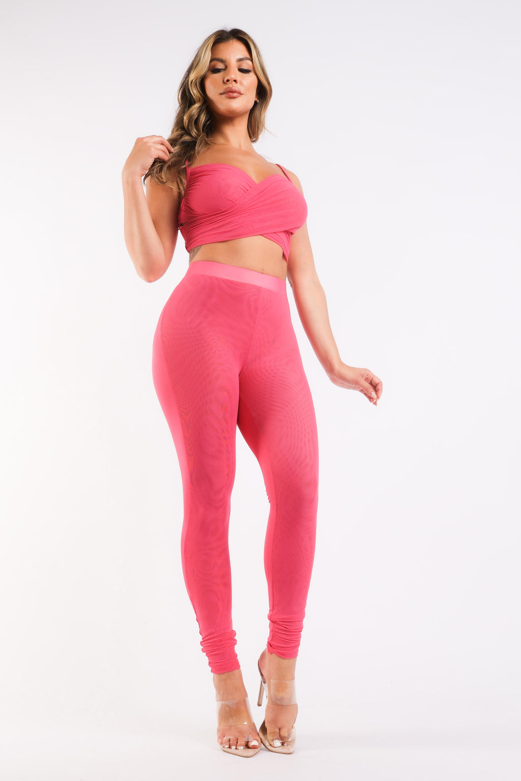 Women's Mesh Contrast Sets, Top & High Waist Leggings, Breathable Quick Drying Material.