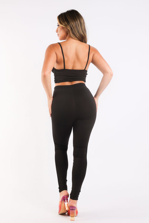 Women's Mesh Contrast Sets, Casual Sports Strappy Sleeve, Top & Leggings.