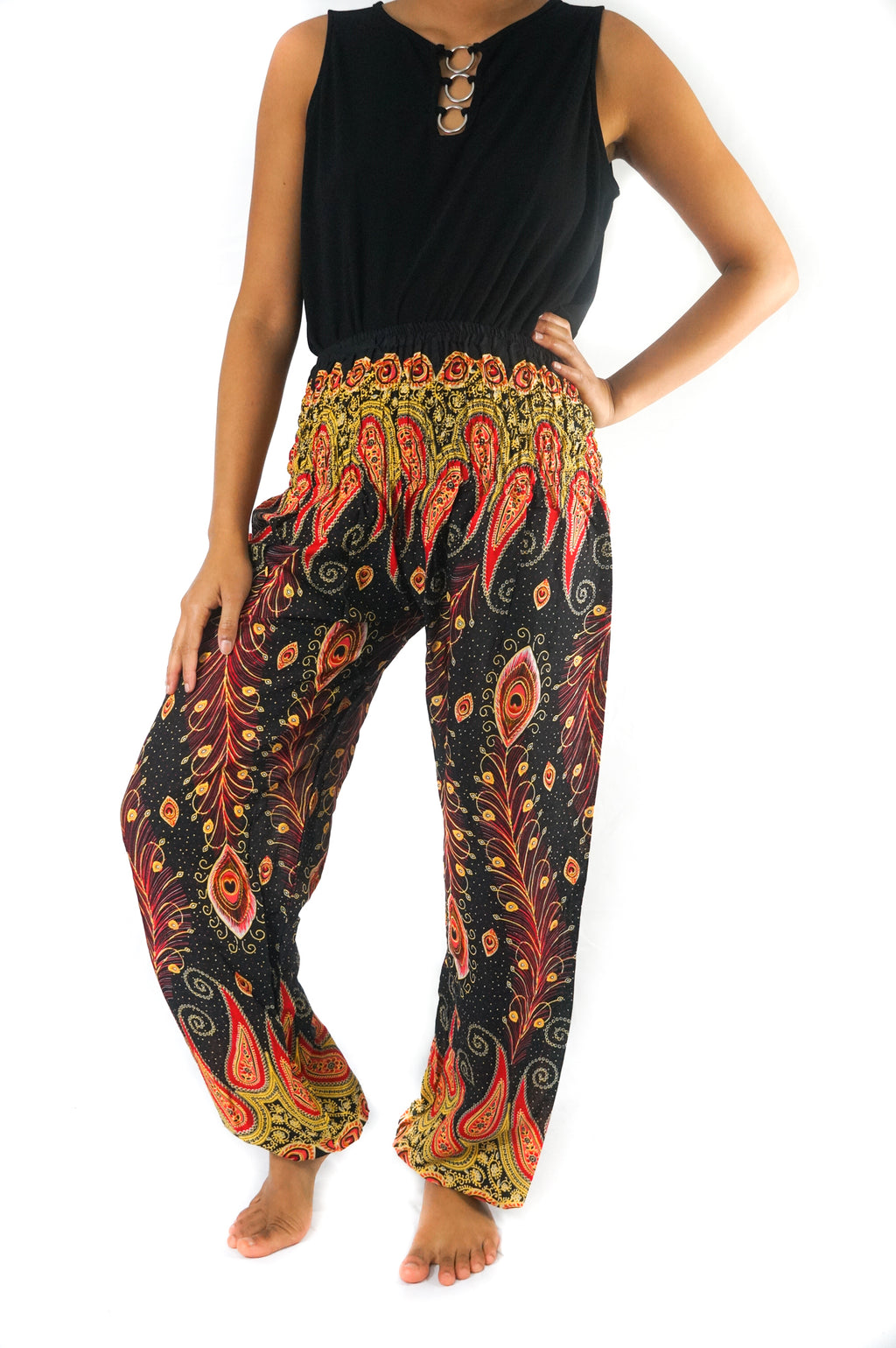 Women's Black Peacock Harem Pants, Loose & Supremely Comfortable...EXTREMELY POPULAR & STILL TRENDING ON GOOGLE!