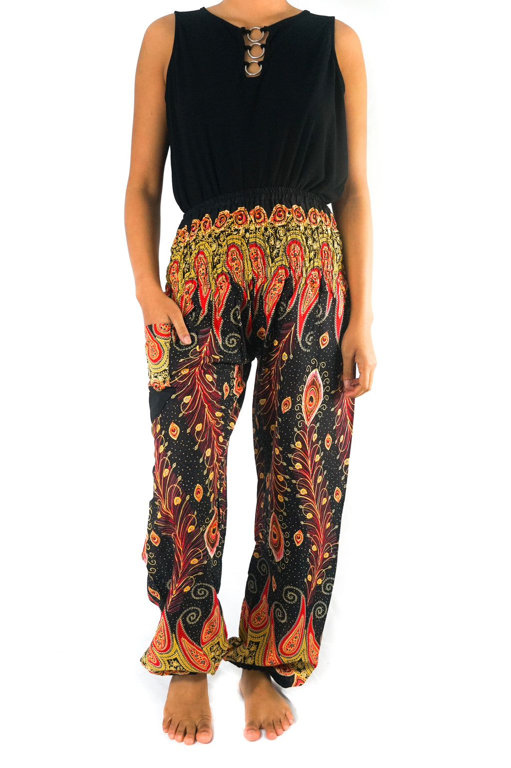 Women's Black Peacock Harem Pants, Loose & Supremely Comfortable...EXTREMELY POPULAR & STILL TRENDING ON GOOGLE!