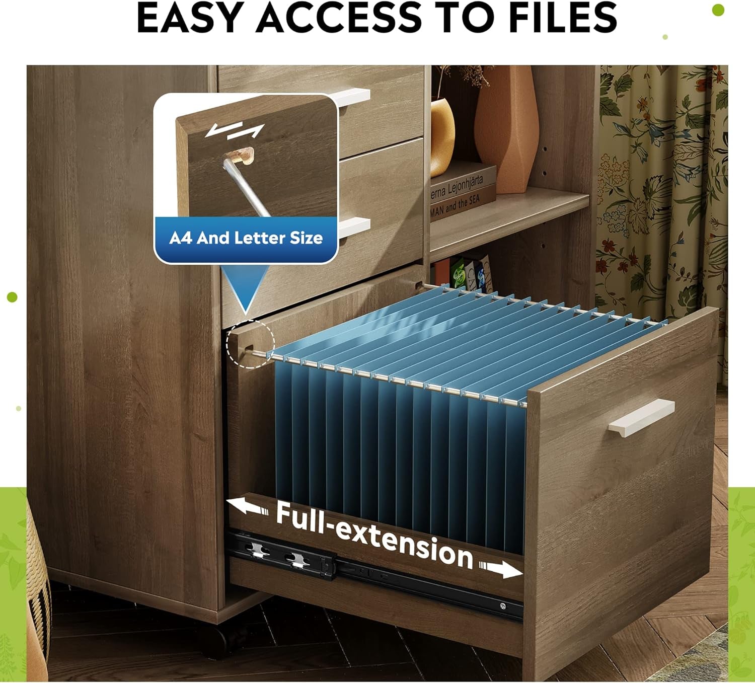 Three Drawer Mobile File Cabinet In Gray Oak With Open Shelves Printer Stand For Home Office-4