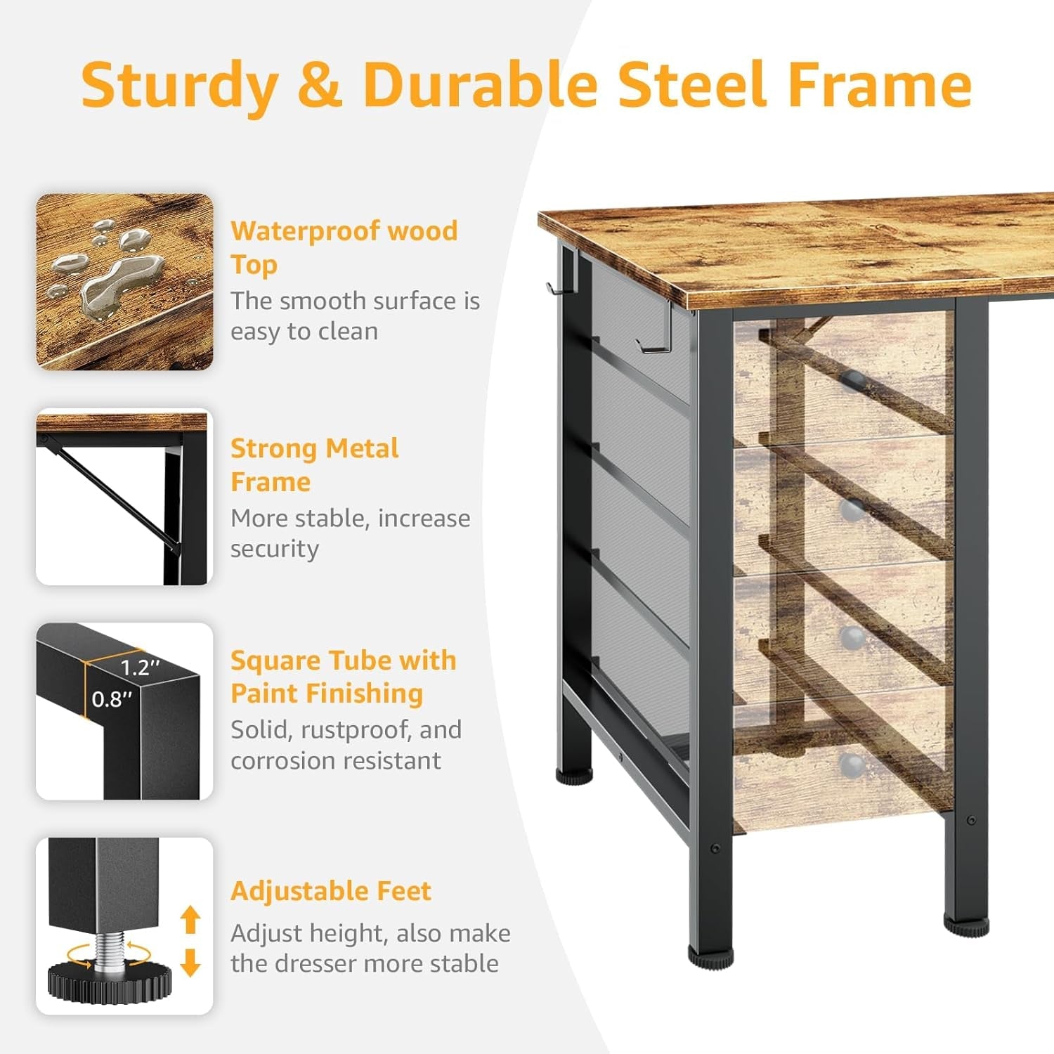 Home Office Desk With 8 Fabric Drawers For Storage, Easy Setup In Approximately 20 Minutes.