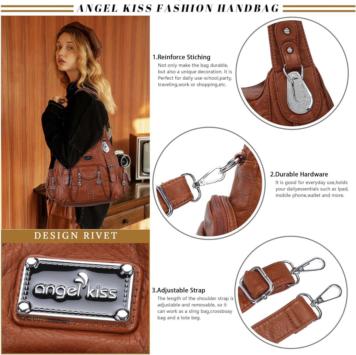  Women's Large Hobo Bag, Soft Leather Shoulder Bag With Adjustable Shoulder Strap, The Perfect "Hold Everything Bag"...10% OFF!  TRENDING THIS WEEK!!