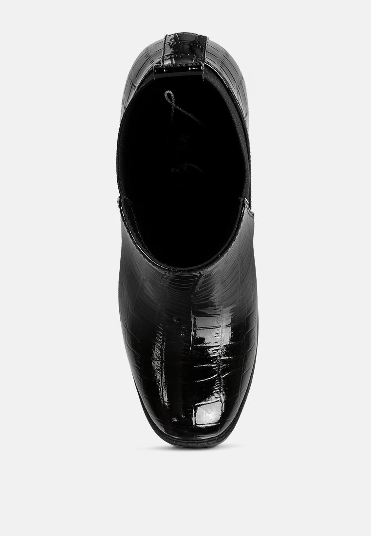 Women's Chelsea Boots, Crocodile Skin Pattern, Elastic Gusset On Both Sides, Chunky Block Heel