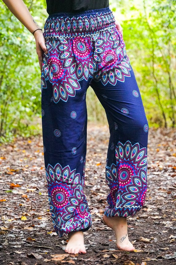 Women's Blue Floral Harem Pants, Loose And Supremely Comfortable...EXTREEMELY POPULAR & STILL TRENDING ON GOOGLE!