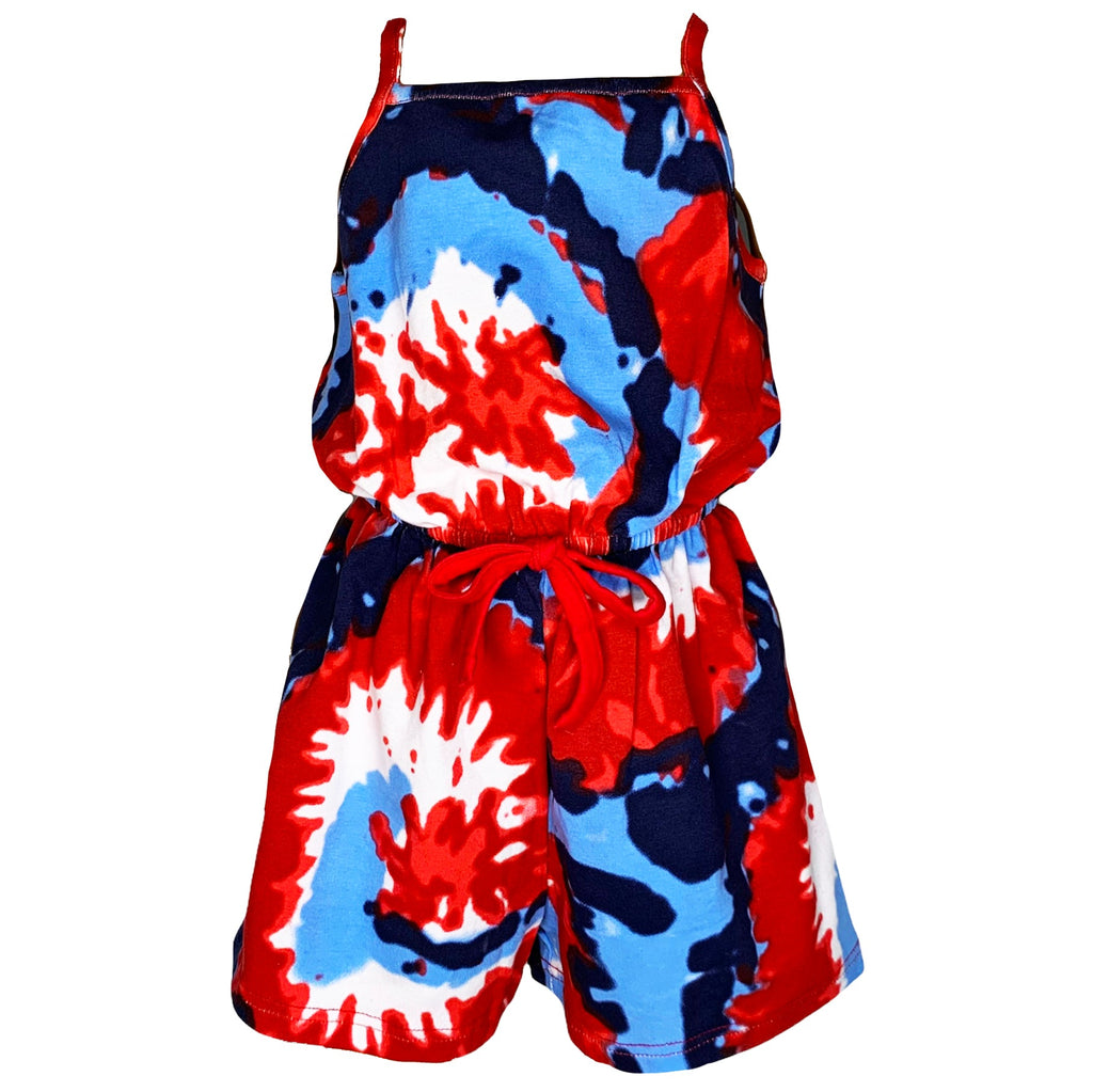 Girls Tie Dye, 4th of July Shorts-Jumpsuit Summer Romper.