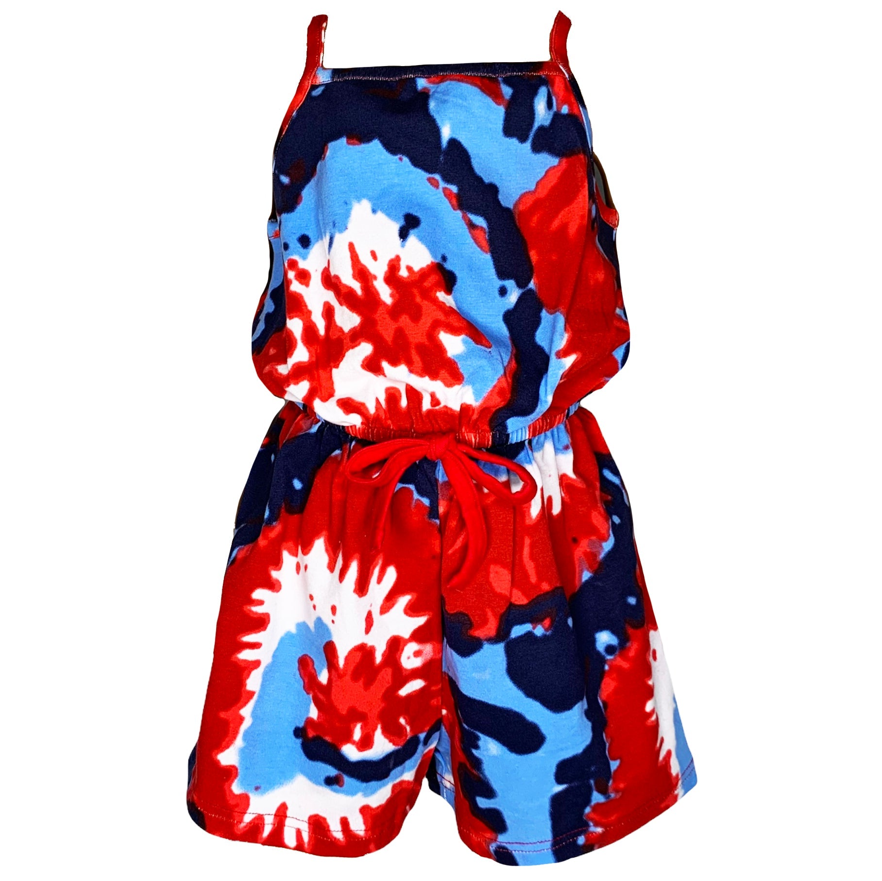 Girls Tie Dye, 4th of July Shorts-Jumpsuit Summer Romper.