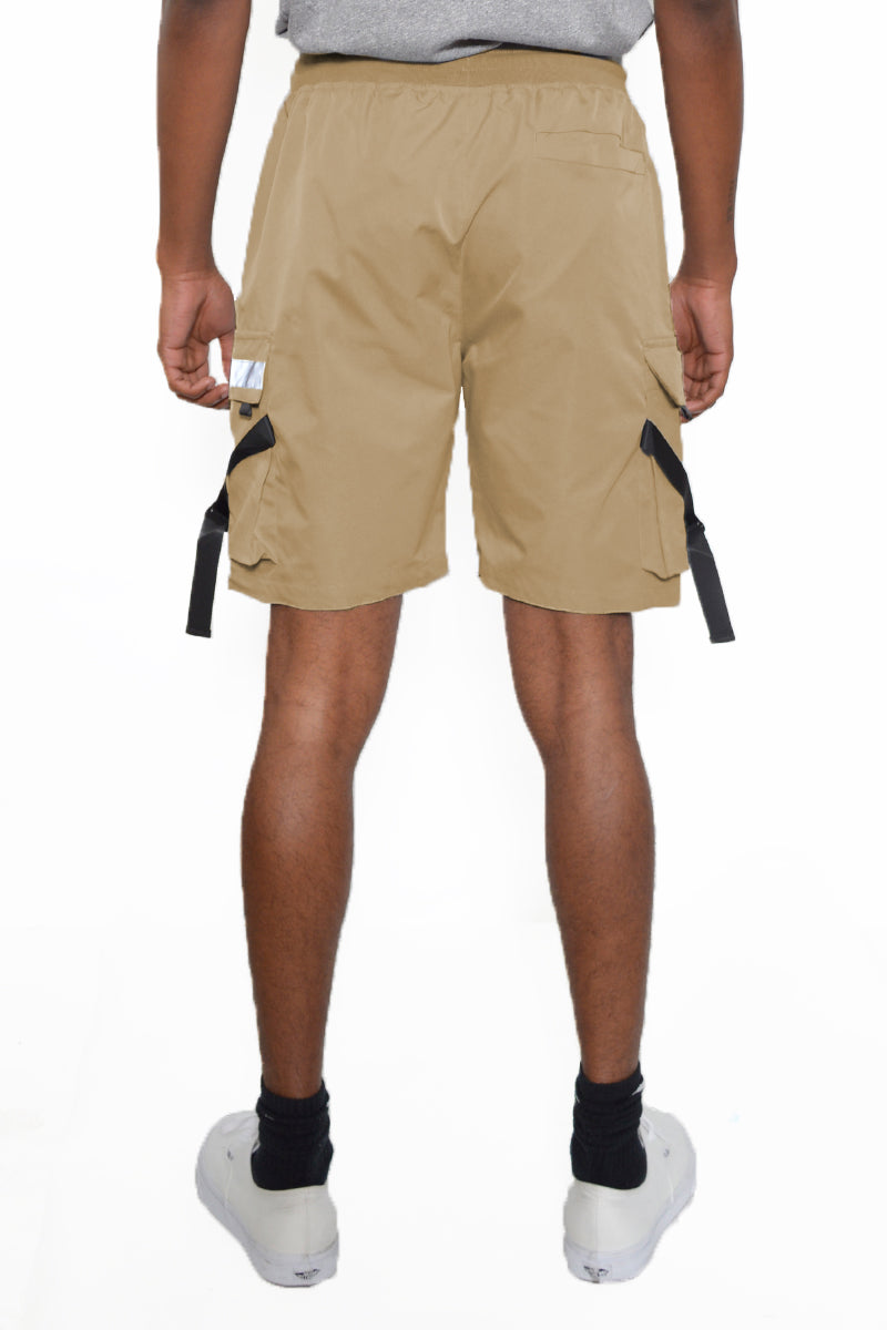 Men's Tactical Cargo Shorts, Side Cargo Pocket With Reflective Tape, Tactical Straps & Buckle.