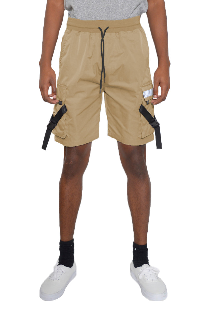 Men's Tactical Cargo Shorts, Side Cargo Pocket With Reflective Tape, Tactical Straps & Buckle.