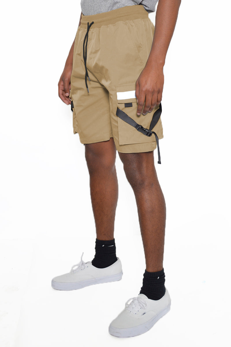 Men's Tactical Cargo Shorts, Side Cargo Pocket With Reflective Tape, Tactical Straps & Buckle.