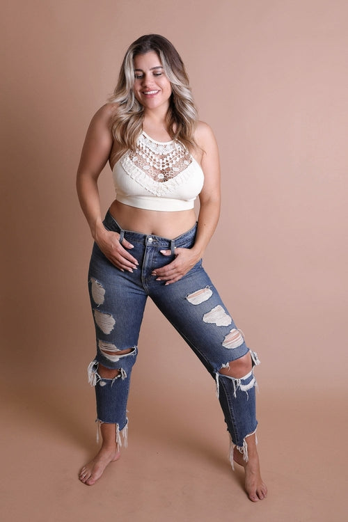 Women's Crochet Lace High Neck Bralette – Halter Style With Cross-Back.
