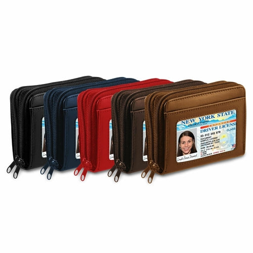 Women's Genuine Leather Credit Card Wallet, W/ ID Display Window, One 10-Card Slot For Cards, 2 Wide Slots For Bills, Coins , Secure RFID Blocking Technology.