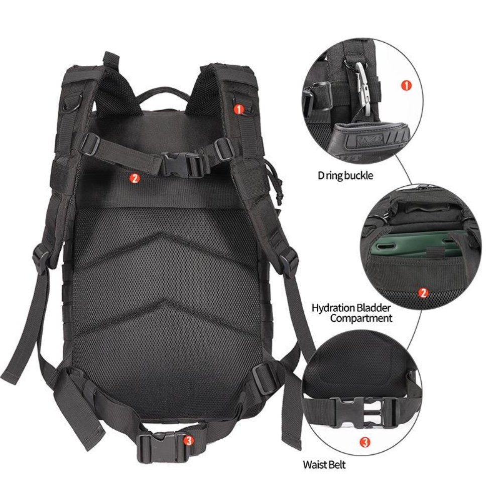 Backpack: 2L Tactical Backpack, Waterproof, Multiple Compartments, Pouches & Zip Pockets