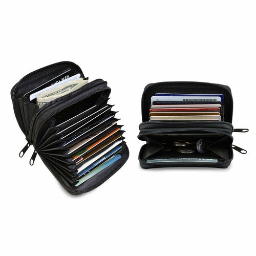 Women's Genuine Leather Credit Card Wallet, W/ ID Display Window, One 10-Card Slot For Cards, 2 Wide Slots For Bills, Coins , Secure RFID Blocking Technology.